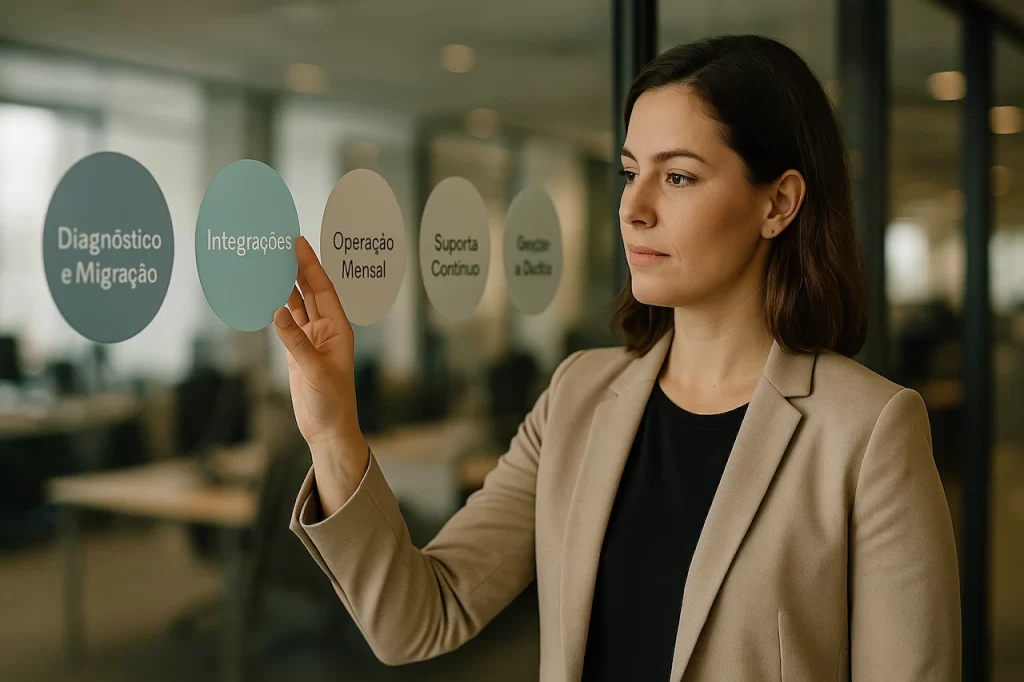 Coordenadora de Departamento Pessoal posicionando marcador em linha do tempo no vidro; passo a passo para terceirizar departamento pessoal